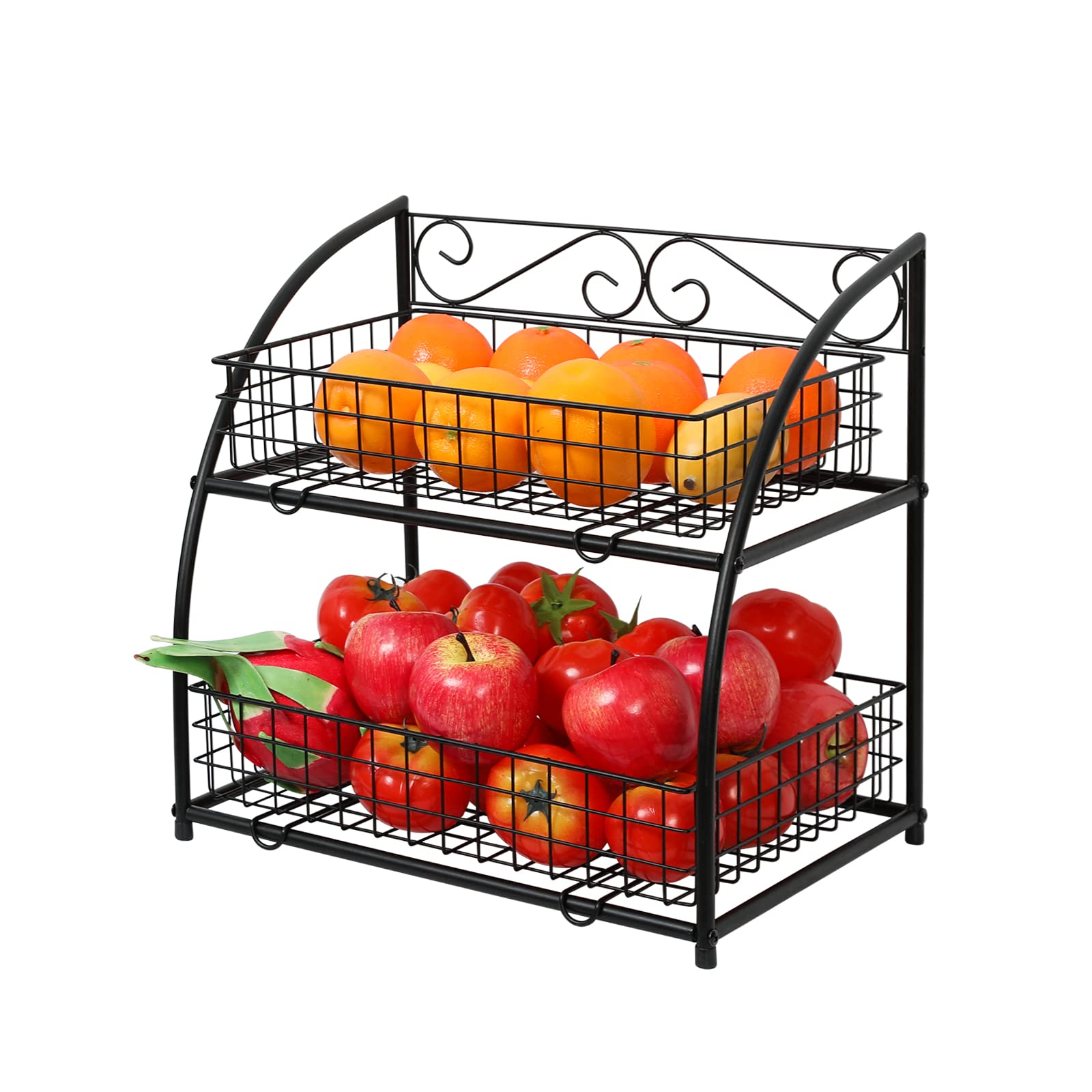 Stainless Steel 2-Tier Fruit and Vegetable Basket for Kitchen - Large Capacity Detachable Wire Frame Produce Holder for Countertop, Dining Table - Perfect for Organizing Fresh Fruits, Veggies in Pantry or Dining Room