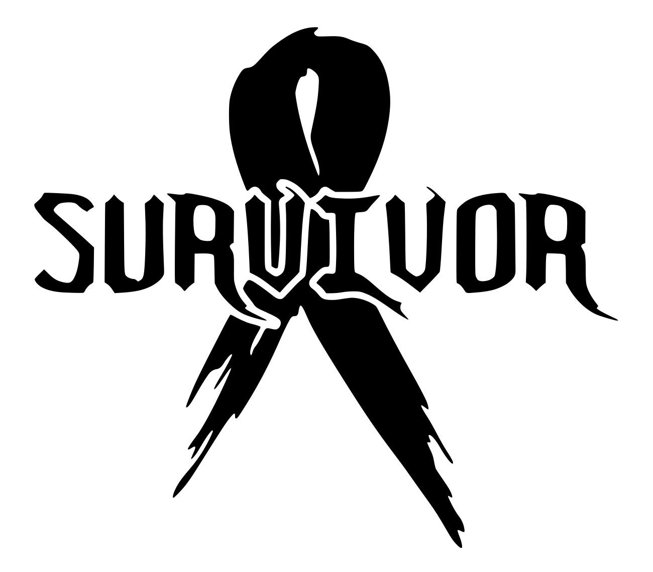 MBLK Cancer Survivor Ribbon Vinyl Decal Sticker - 5.5 Inch Matte Black Car, Truck, SUV, Van, Wall, Window, Laptop & Tablet Decal - Show Support for Cancer Survivors & Awareness Campaigns