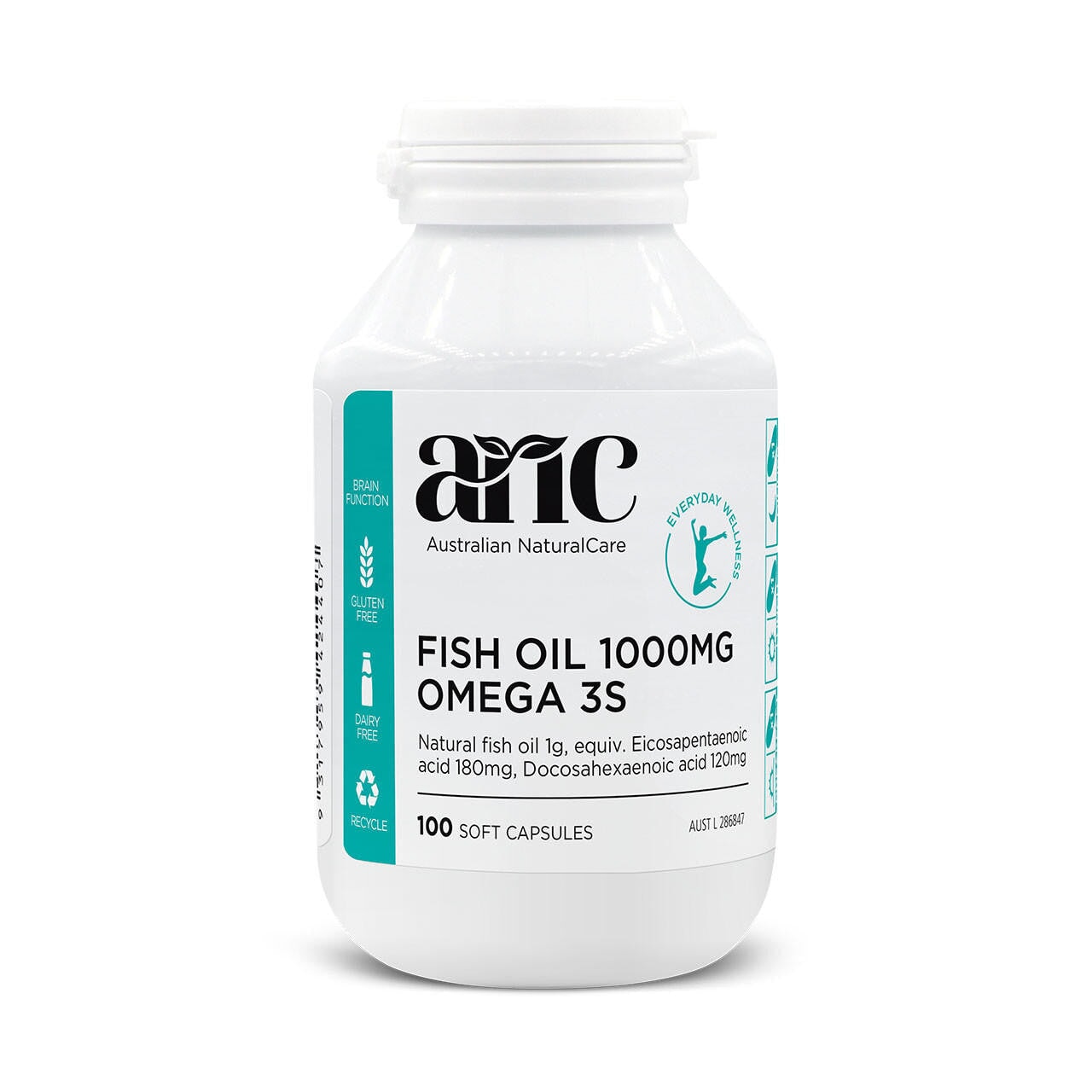Australian Natural Care Fish Oil 1000mg - 100 Softgel Capsules | Omega-3 EPA & DHA Supplement for Heart, Brain & Joint Health | Supports Cardiovascular Function & Cognitive Performance