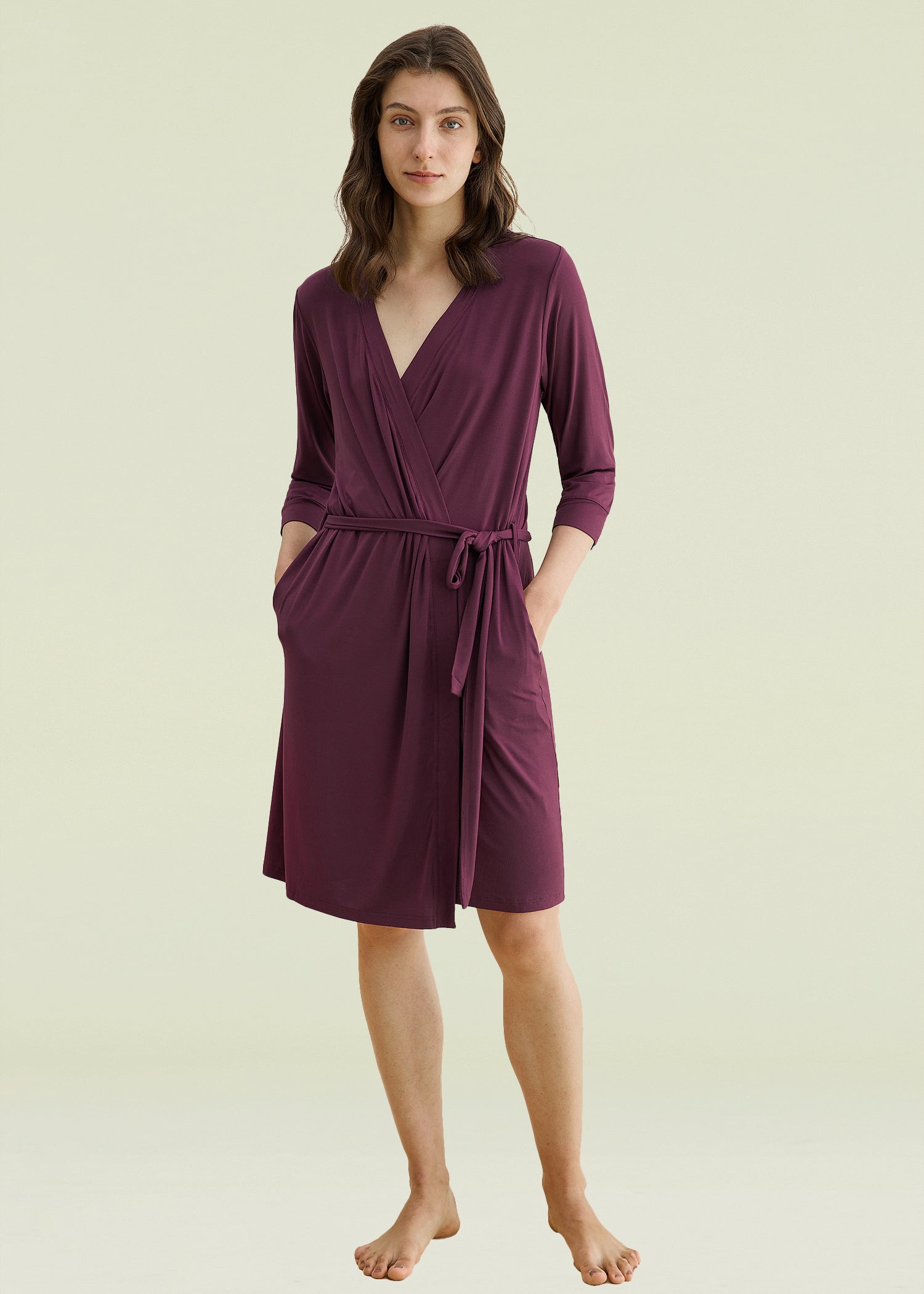 Women's Soft Bamboo Viscose 3/4 Sleeve Kimono Robe with Pockets - Lightweight Lounge Wear for Home, Spa & Vacation