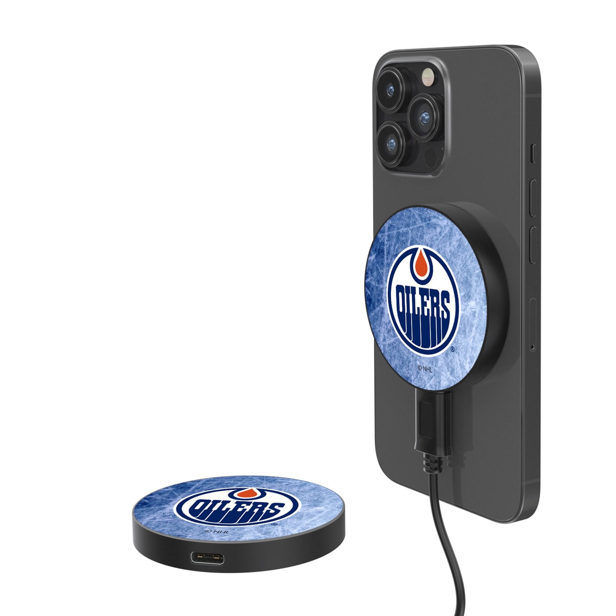 15W Wireless Magnetic Charger for iPhone - Fast Qi-Compatible Charging Pad for Edmonton Oilers Fans | Perfect for Home, Office, and Car Use