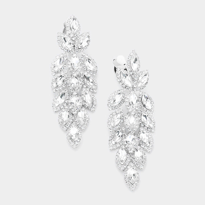 Elegant Large Crystal Leaf Clip On Earrings for Women - Fashion Statement Jewelry for Parties, Weddings & Special Occasions