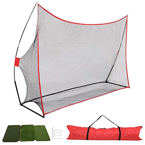 10'x7' Golf Practice Net with Hitting Mat - Red | Indoor & Outdoor Golf Training Aid for Driving Range, Backyard, Garage, or Patio Use