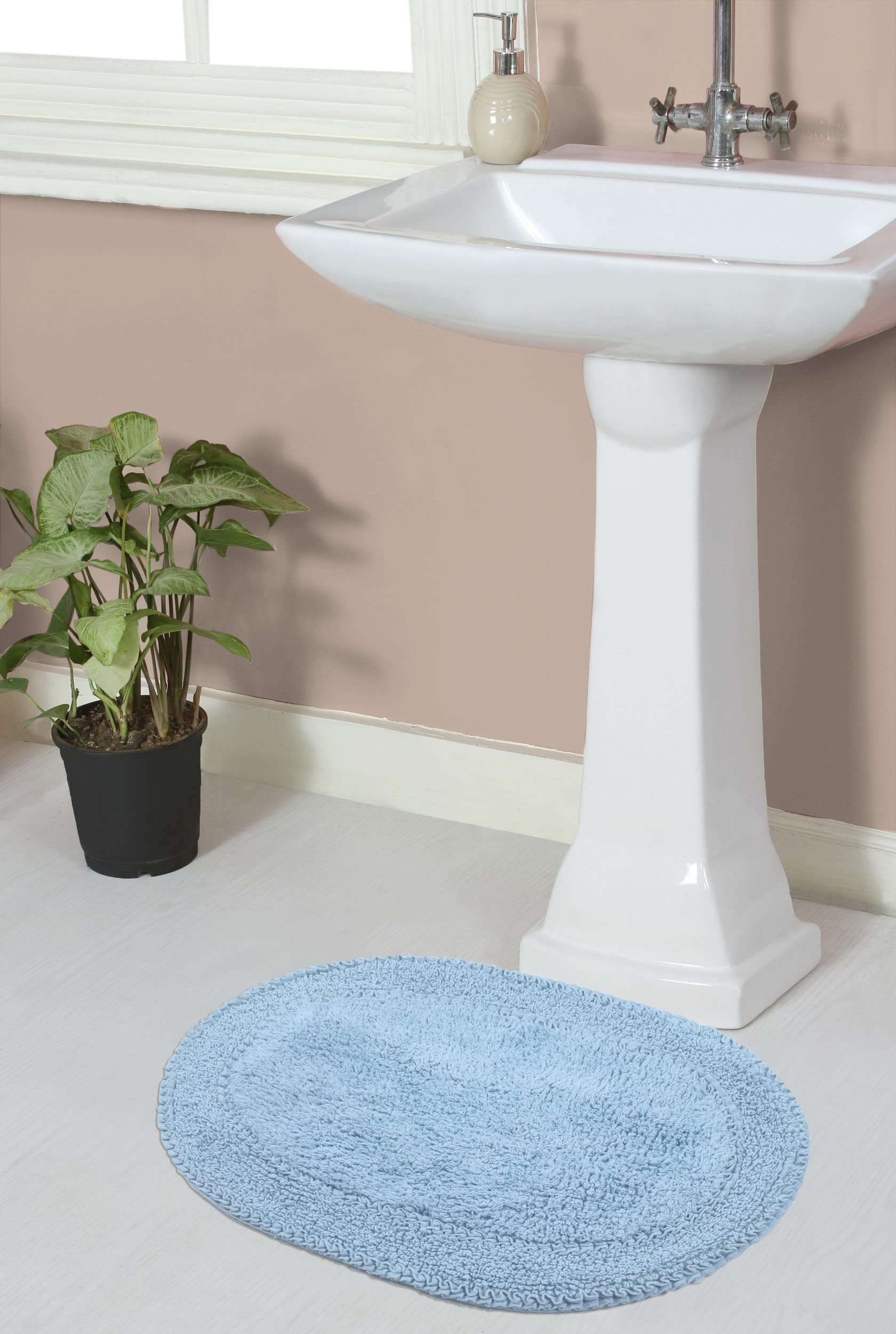 Premium 100% Cotton Double Ruffle Bathroom Rug Set - Ultra Soft, Absorbent & Washable Non-Slip Bath Mat - 17