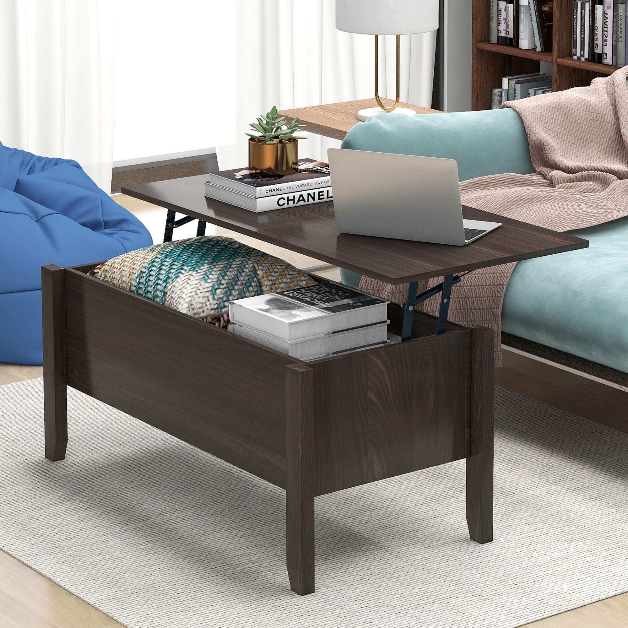 Modern Lift-Top Coffee Table with Storage - Side Table, Console Table & Sofa Table for Living Room, Bedroom or Office - Rustic Chestnut Finish, Drawer Cabinet & Versatile Home Decor