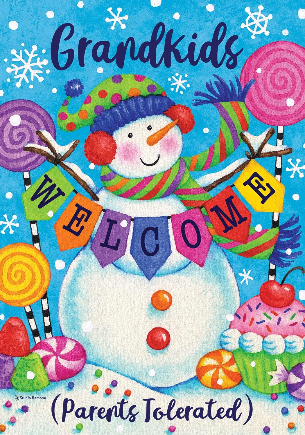 Grandkids Welcome (Parents Tolerated) Garden Flag - Outdoor Decorative Yard Sign for Grandparent's House, Family Gatherings & Front Porch Decor