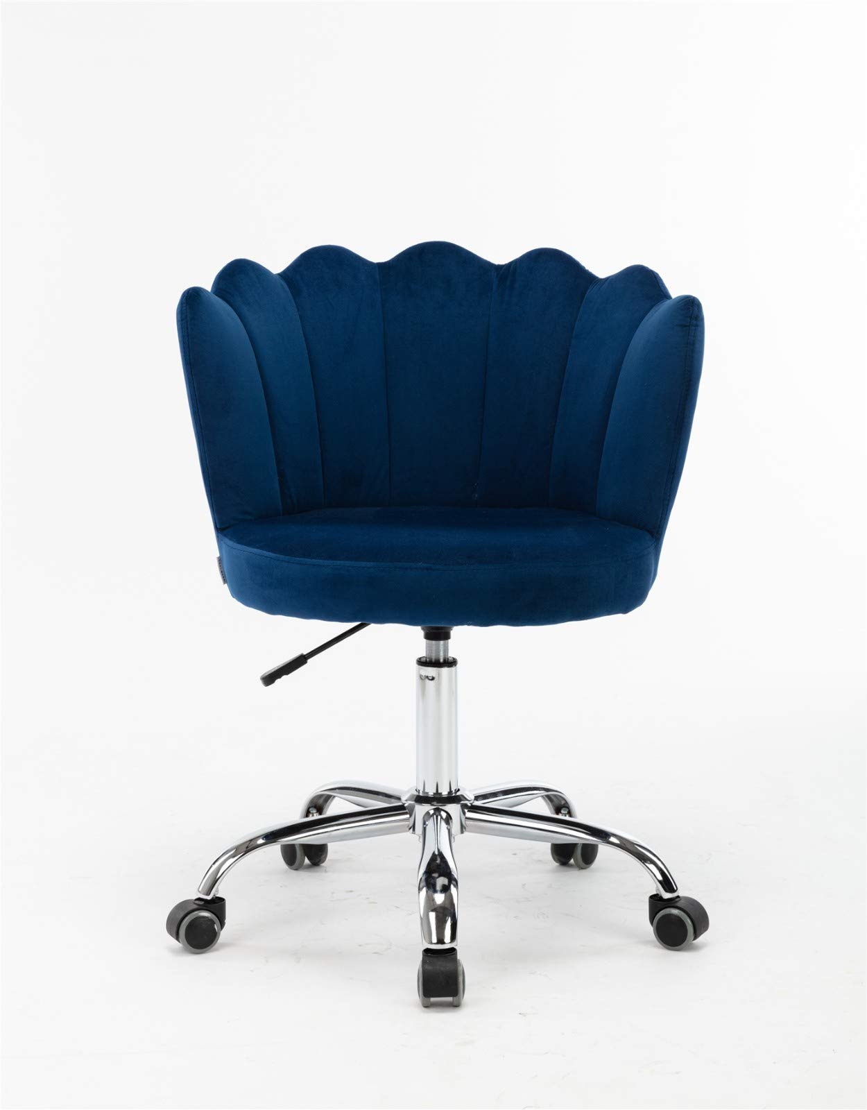 Ergonomic Velvet Office Chair with Swivel & Height Adjustment - Modern Home Office Desk Chair with Metal Base - Upholstered Task Chair for Workstation & Dressing Room (Blue) - Perfect for Remote Work, Gaming & Makeup Vanity
