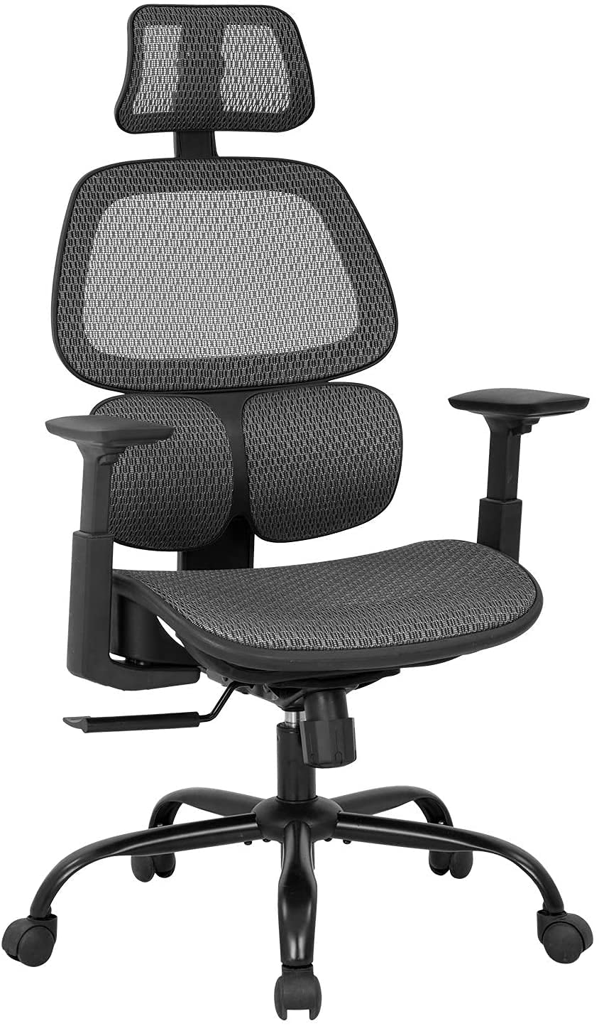 Ergonomic Office Chair with Lumbar Support - High Back Mesh Computer Desk Chair with Adjustable Arms & Swivel Wheels for Men & Women - Perfect for Home Office, Gaming & Workspaces (Grey)