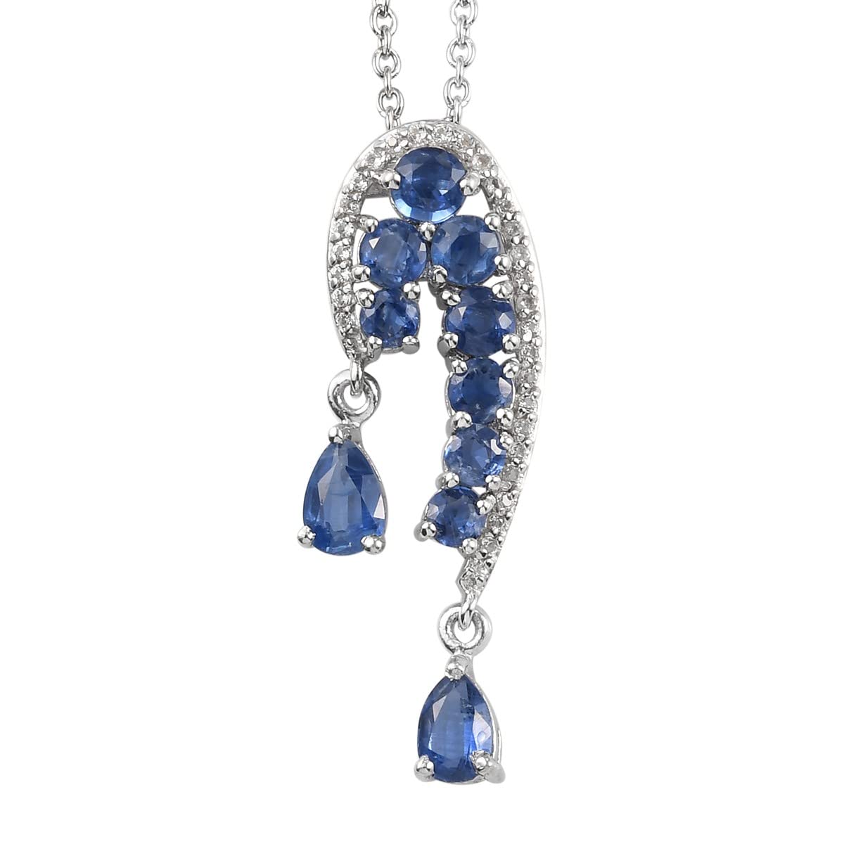 925 Sterling Silver Kyanite & Zircon Necklace for Women - Platinum Plated Elegant Pendant Jewelry Gift for Birthday, Anniversary & Special Occasions