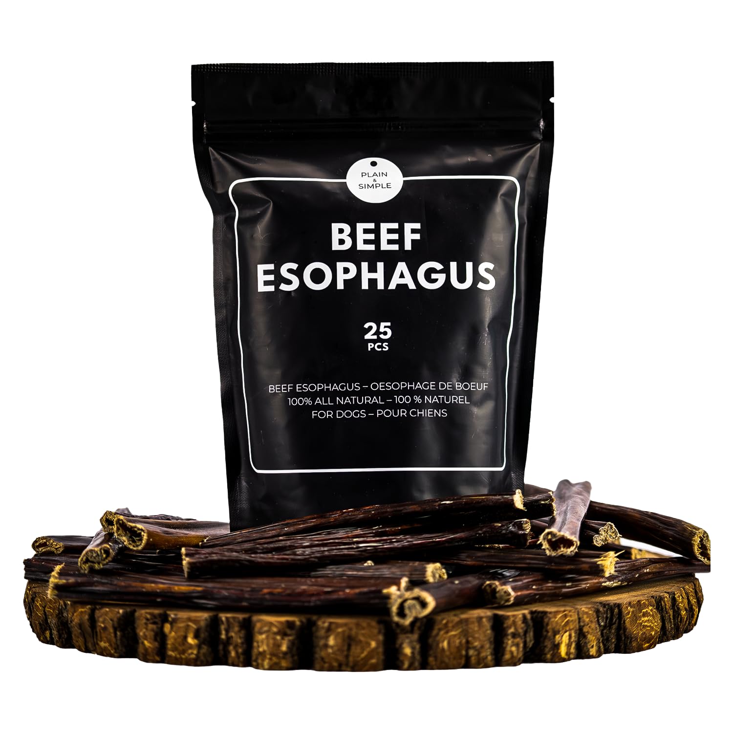 All Natural Canadian Beef Esophagus Dog Treats - 6 Inch Low Fat, High Protein Training Chews for Dogs (25 Pack) | Highly Digestible & Naturally Dried | Perfect for Training, Rewards & Dental Health