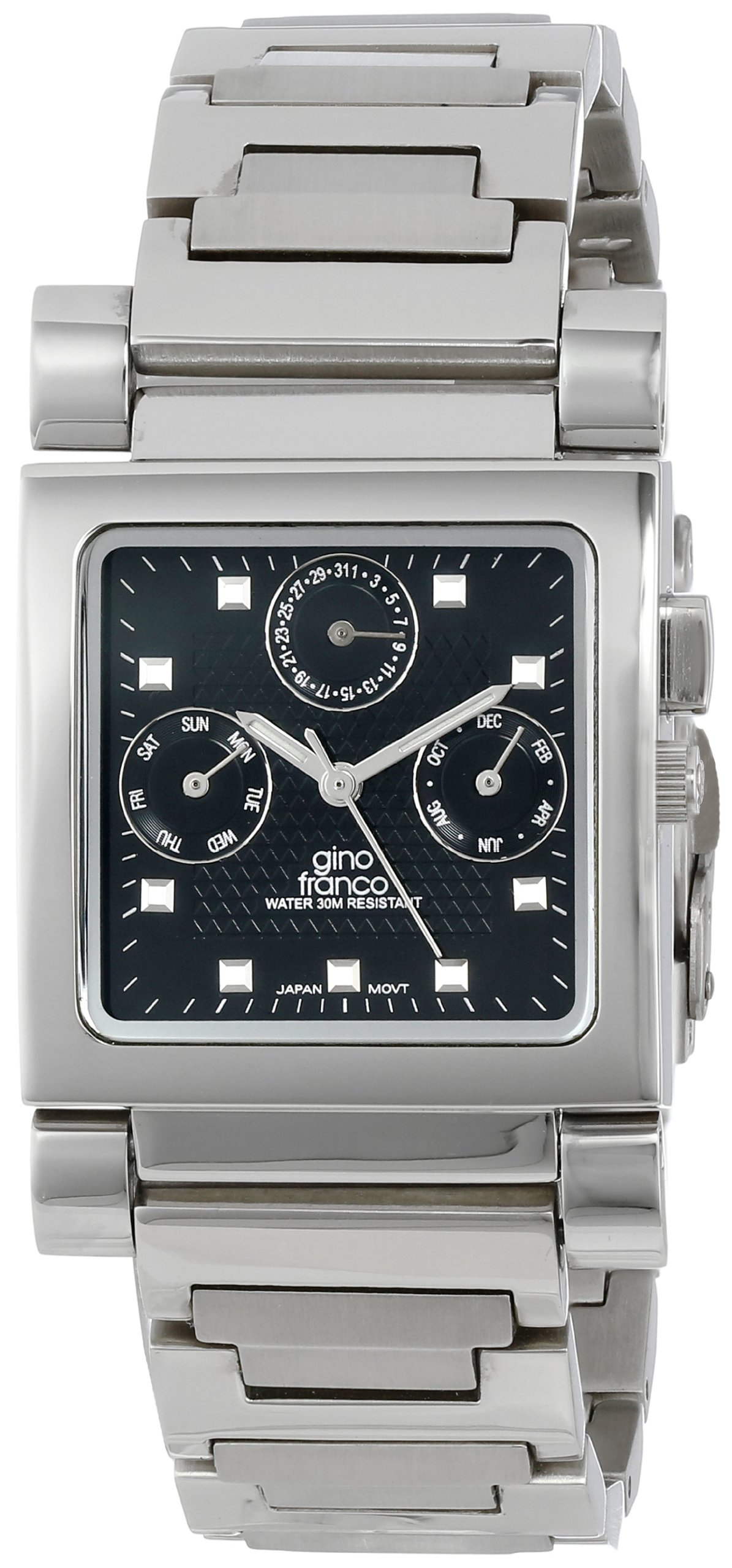 Gino Franco Men's Square Chronograph Watch - Stainless Steel Case, Arabic Numerals, Date Window & Genuine Leather Strap | Water Resistant Dress Watch for Business, Office & Formal Occasions
