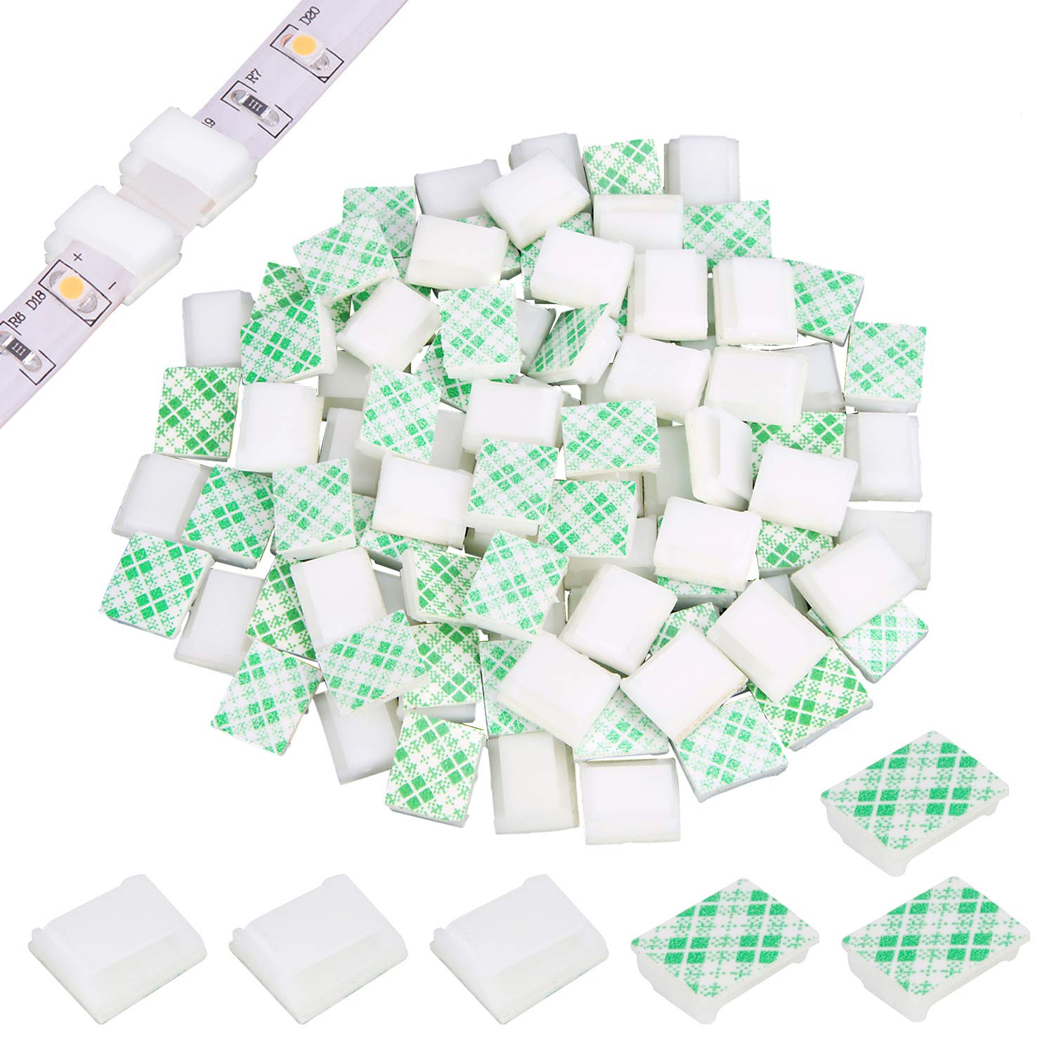 120 PCS White Self-Adhesive LED Light Strip Mounting Clips - 8mm Cable Clamp Organizer & Fasteners for LED Strip Lights - Perfect for Home, Office, and DIY Lighting Projects