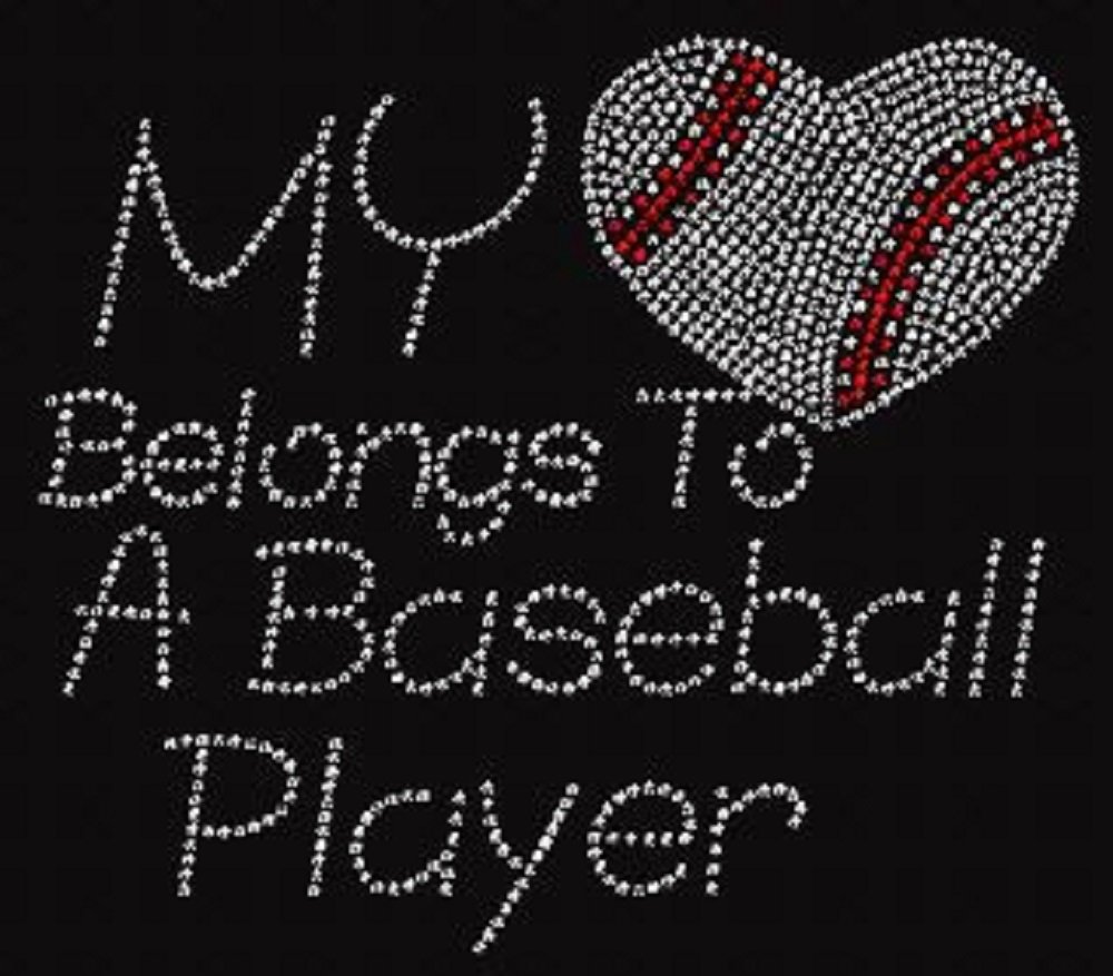My Heart Belongs to a Baseball Player Rhinestone Iron-On Transfer - Custom Baseball Lover T-Shirt Decal for DIY Apparel & Gifts