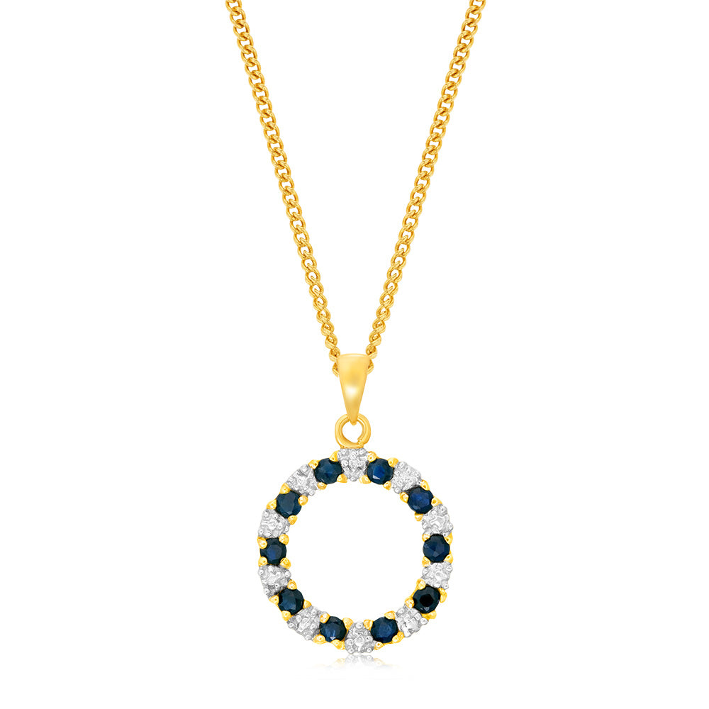 1/2 Carat Black Sapphire & Diamond Circle Pendant in 9K Yellow Gold | Elegant Jewelry Gift for Women | Perfect for Anniversaries, Birthdays & Special Occasions