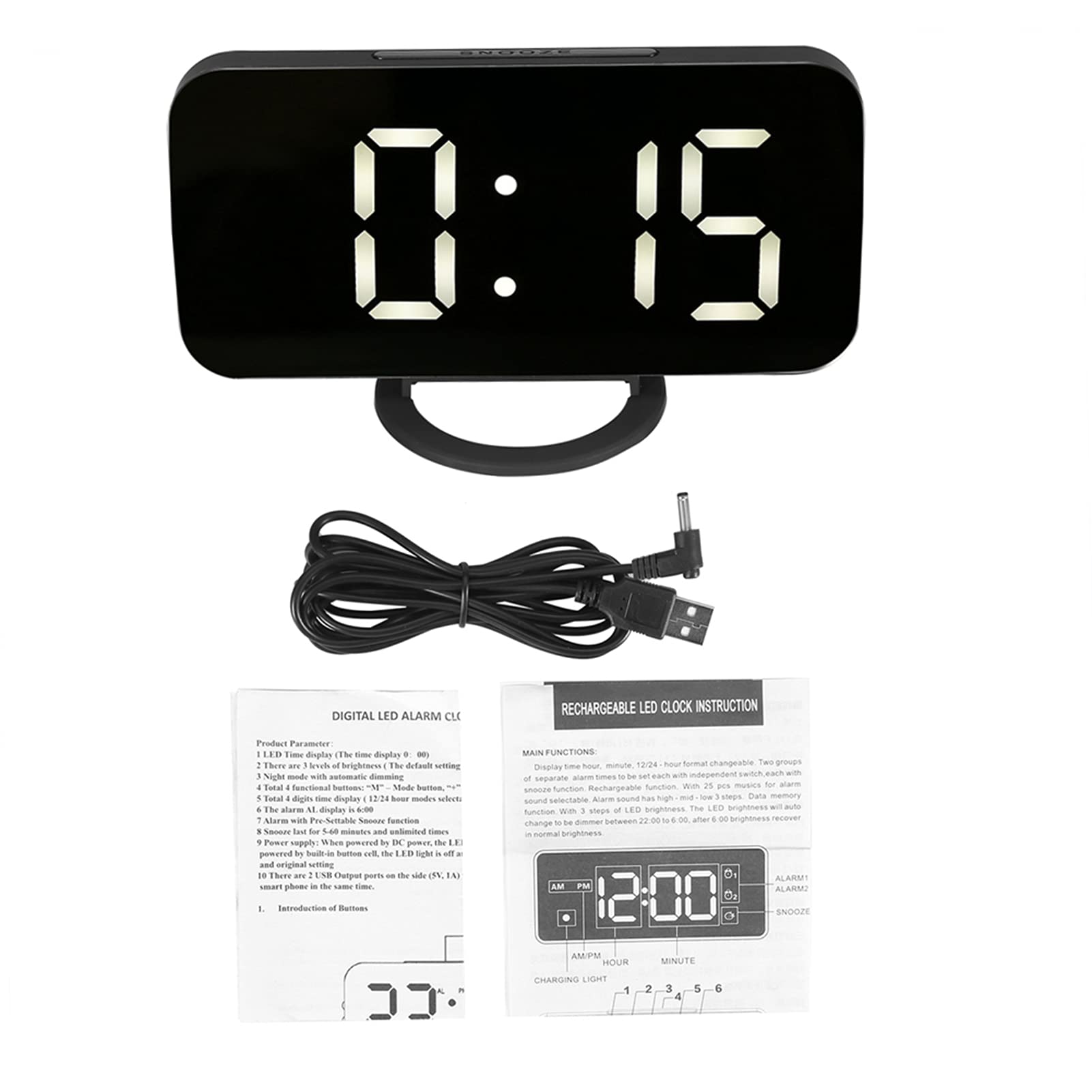 Zerodis 6.5 Inch Large Display Digital Alarm Clock with LED Mirror, Snooze Function, 12/24H Time Format, Dual USB Charging Ports & Adjustable Brightness - Perfect for Bedroom, Home Office, Nightstand (Black)