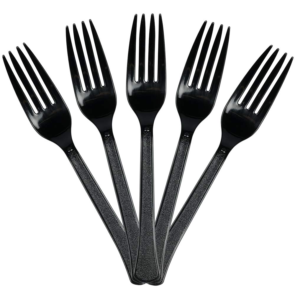 Premium Black Plastic Forks - 48 Count Disposable Utensils for Parties, Picnics & Catering - JAM PAPER Party Pack