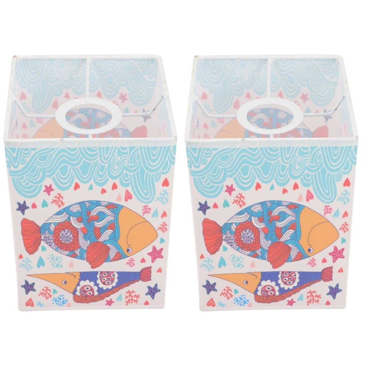 Uonlytech 2-Piece Cartoon Pattern Fabric Lamp Shades - Small Table Light Lampshade for Home Office Decoration | Perfect for Bedroom, Living Room & Study Desk Accessories