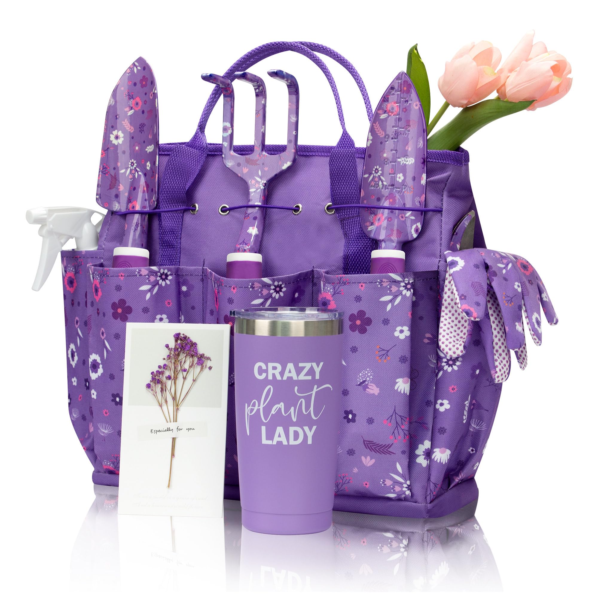 Premium Heavy Duty Gardening Tool Set for Women - 3-Piece Stainless Steel Hand Tools with Durable Purple Garden Tool Bag - Perfect for Planting, Weeding, and Outdoor Gardening Gifts