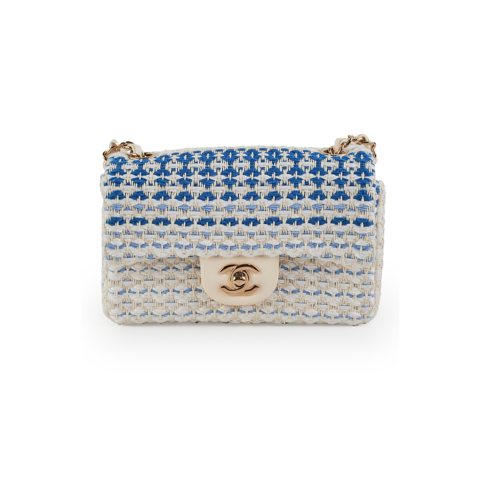Chanel Mini Rectangular Tweed Flap Bag in Blue & White - Elegant Crossbody Purse for Women | Perfect for Parties, Dating & Daily Use