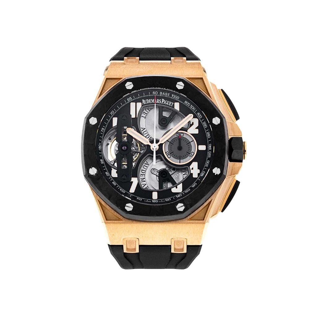 Audemars Piguet Royal Oak Offshore 26288OF.OO.D002CR.01 Men's Chronograph Watch with Tourbillon - 18K Rose Gold Case, Black Dial - Luxury Sports Watch for Business & Formal Occasions