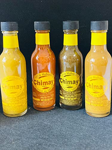 Chimay Chile Habanero Hot Sauce Variety Pack - Red Habanero, Yellow Extra Hot, Black Label Reserve, Green Habanero (4 Pack, 0.16oz Each) | Perfect for Tacos, Wings & Spicy Food Lovers | Gourmet Hot Sauce Gift Box