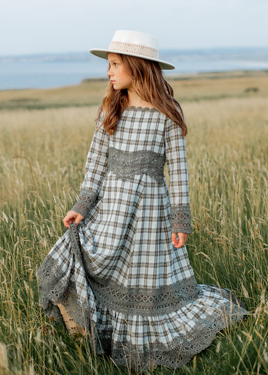 Rosi Women's Smoke Blue Plaid Dress - Elegant Casual & Party Wear for Fall & Winter