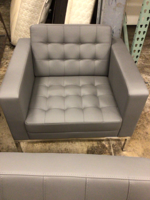 Stylish Grey Leather Armchair with Chrome Base - Modern Office & Living Room Seating for Home & Workspace