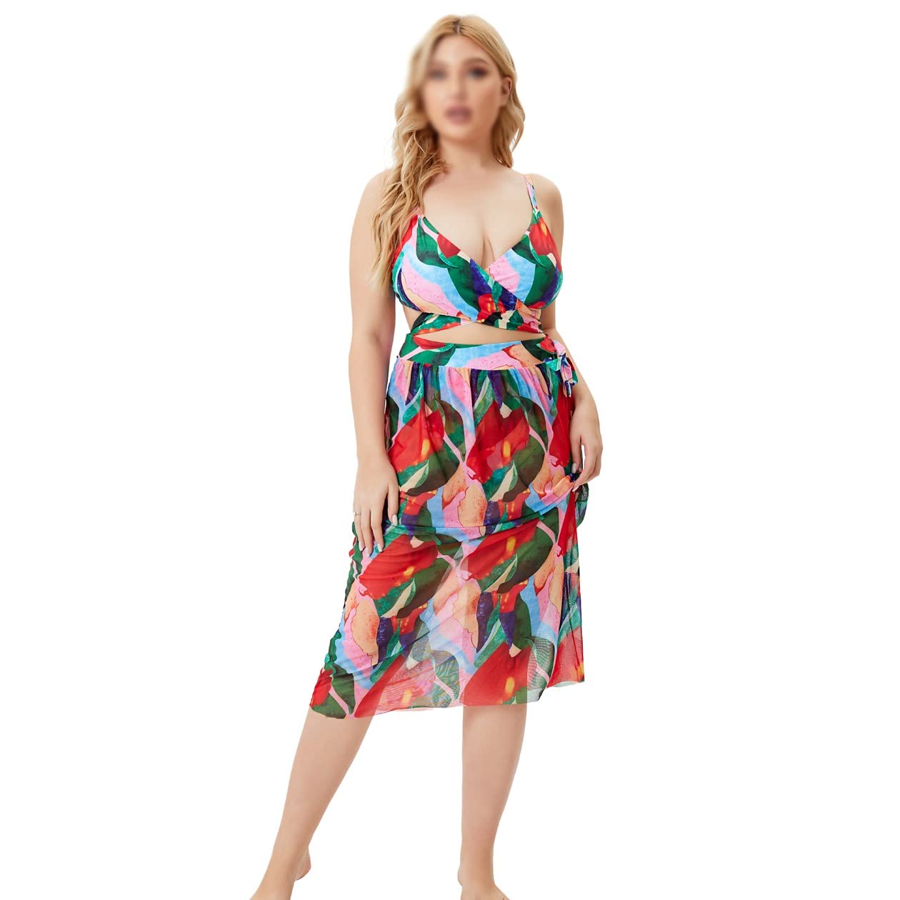 **Plus Size High Waist Bikini Set for Women – Sexy Swimwear with Cover Up – Beach, Pool & Vacation Outfit (Color: A, Size: XXXXXL)**