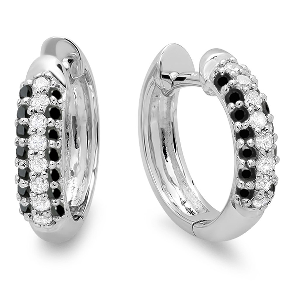 10K White Gold Pave Set Huggie Hoop Earrings for Women - Dazzlingrock Collection | Elegant Everyday Jewelry for Work, Parties & Special Occasions
