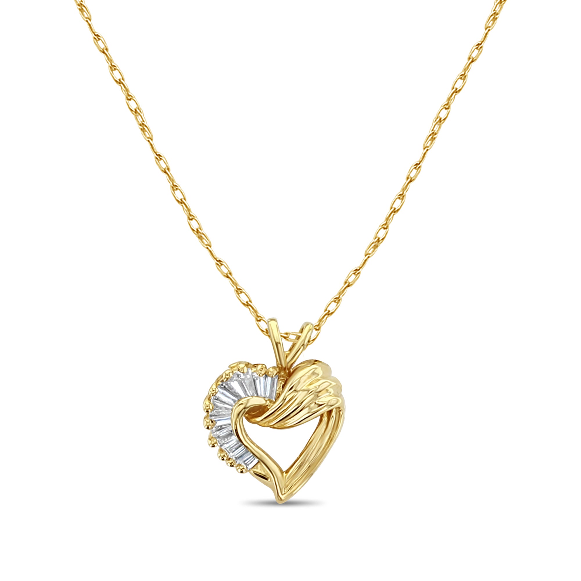 14K Yellow Gold Baguette Diamond Heart Necklace - 0.35cttw Elegant Jewelry Gift for Women, Perfect for Valentine's Day, Anniversary & Romantic Occasions