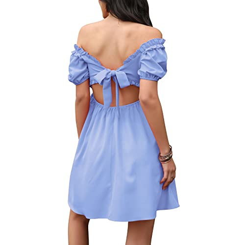 Byinns Women's Sweetheart Neckline Smocked Mini Dress with Drawstring Waist - Flowy Puff Sleeve Ruffle Dress for Wedding Guest, Party, Date Night & Special Occasions