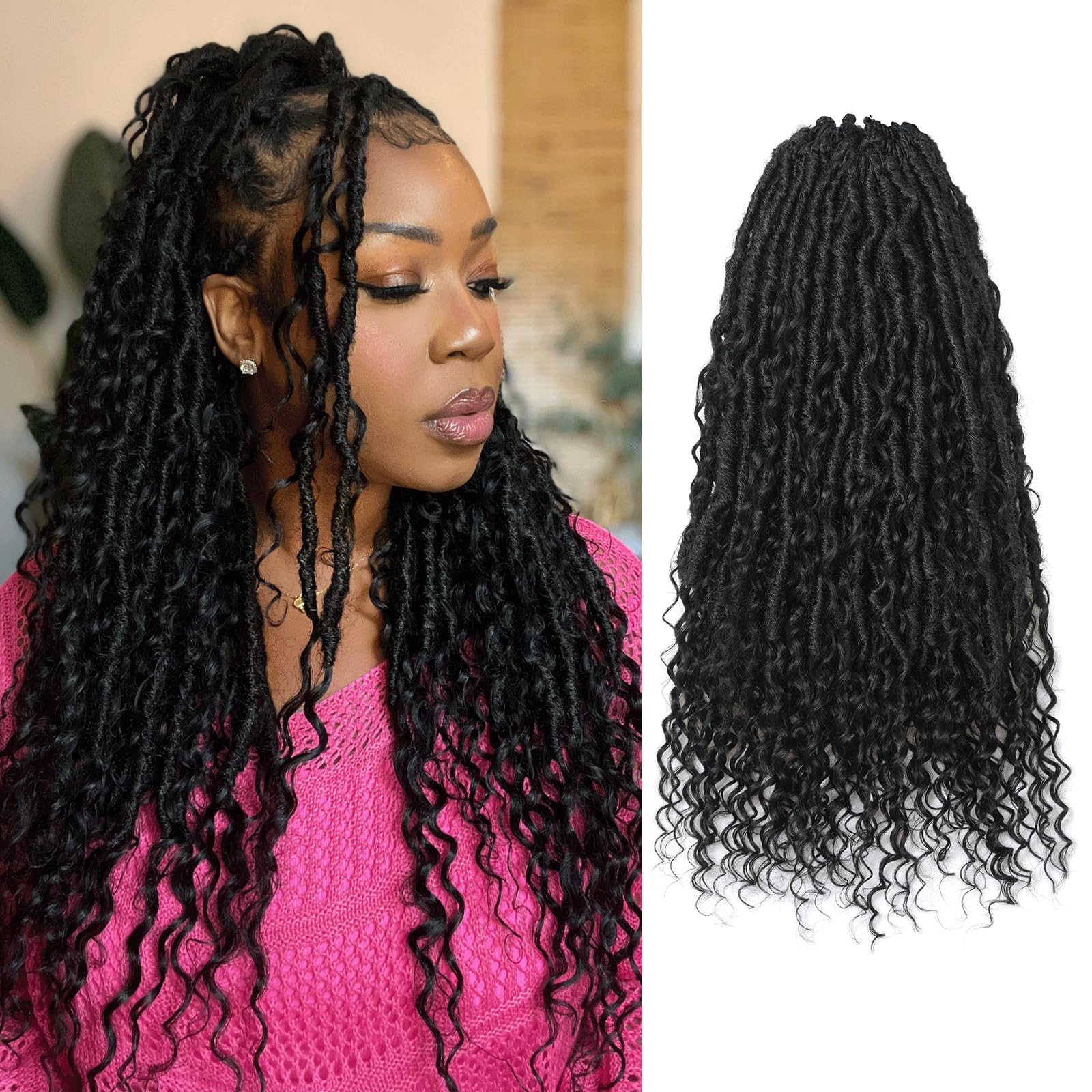 Toyotress 22 Inch Boho Human Hair Locs - 8 Packs (80 Strands) Pre-Looped Crochet Locs with Natural Black Human Hair Curls & Curly Ends for Braiding | Perfect for Protective Styles, Weddings & Everyday Wear