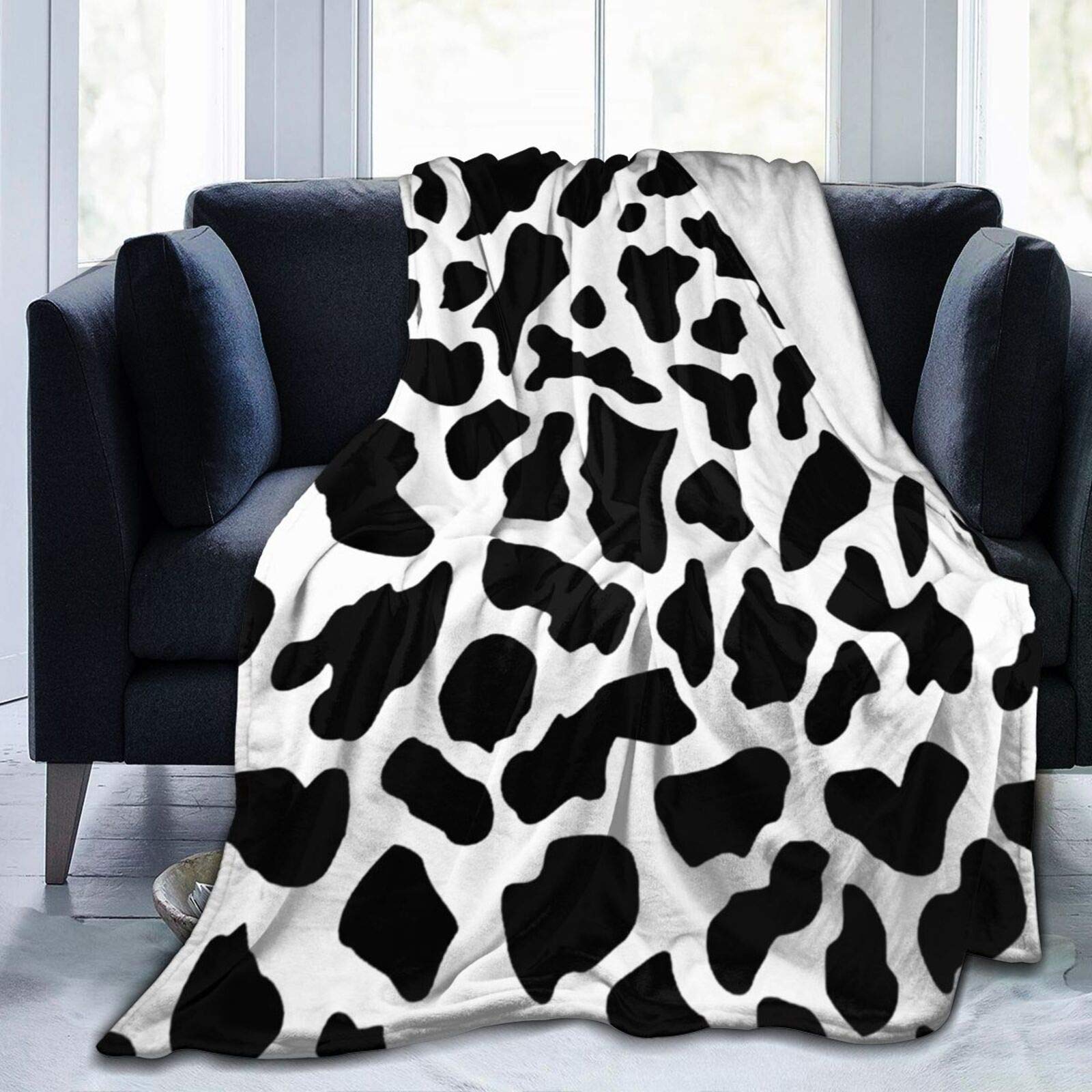 BLUBLU Cow Print Flannel Fleece Blanket - Soft Lightweight Plush Throw for Bed, Sofa, Couch - 60