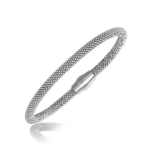 Sterling Silver Rhodium Plated Popcorn Charm Bangle Bracelet - 7.5 Inch Adjustable Size - Perfect for Movie Nights, Gifts & Everyday Fashion Jewelry