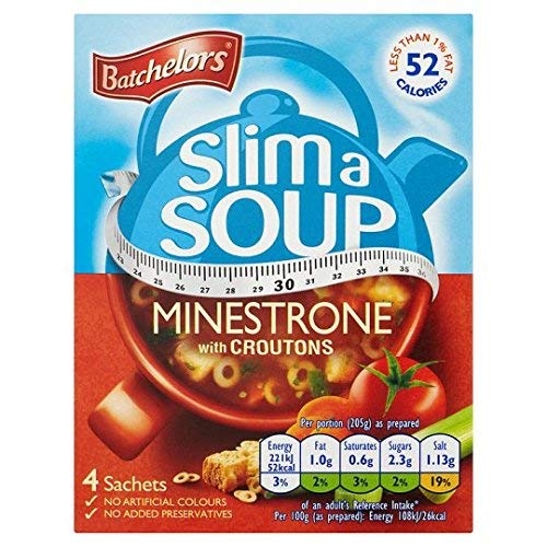Batchelors Slim a Soup Minestrone with Croutons - 6 Pack (4 Servings per Pack, 61g Each) | Light & Tasty Instant Soup for Quick Lunches, Office Meals & Healthy Snacking