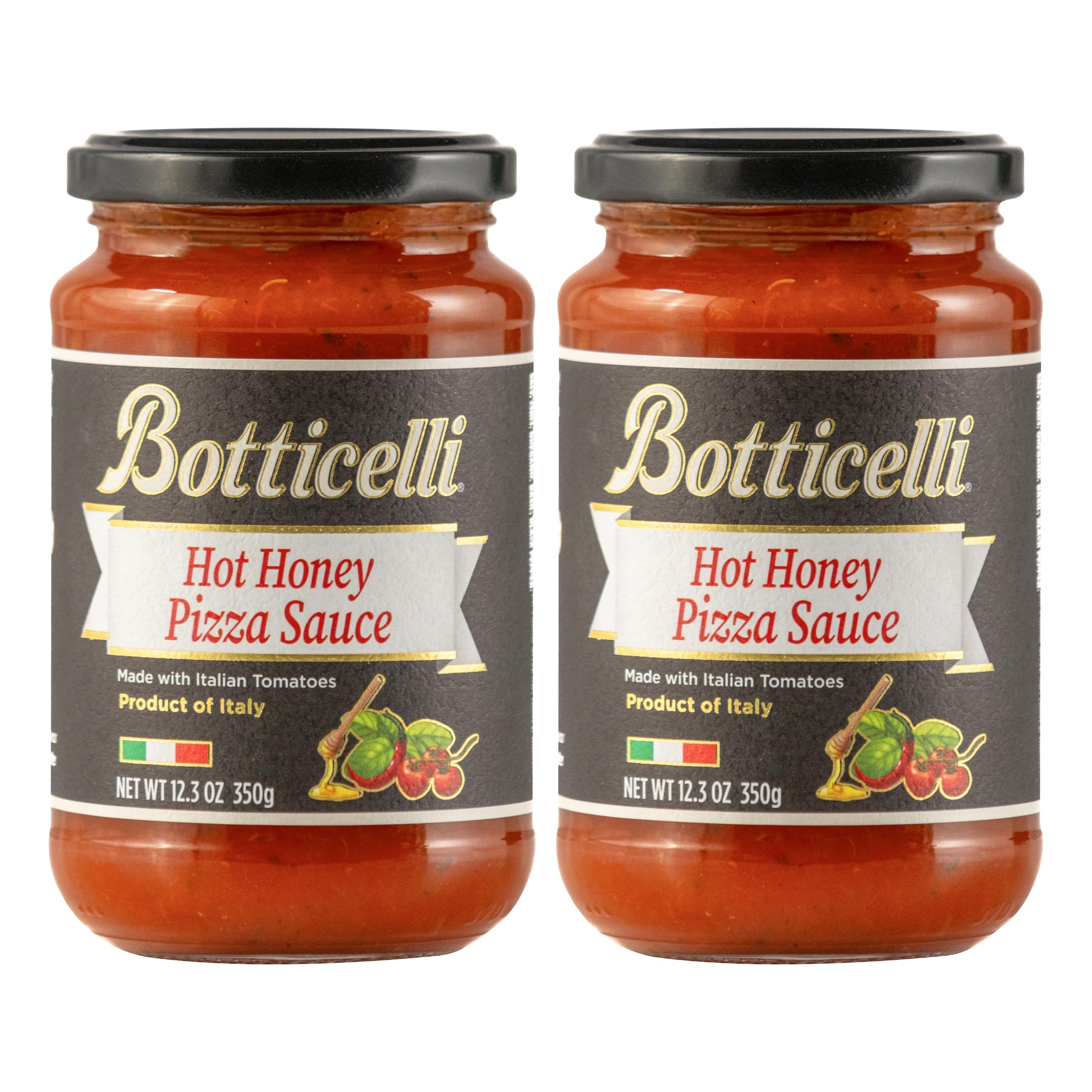 Botticelli Hot Honey Pizza Sauce - Spicy & Sweet Gourmet Topping (2 Pack, 12.3 Oz Jars) - Perfect for Homemade Pizzas, Wings & Charcuterie Boards
