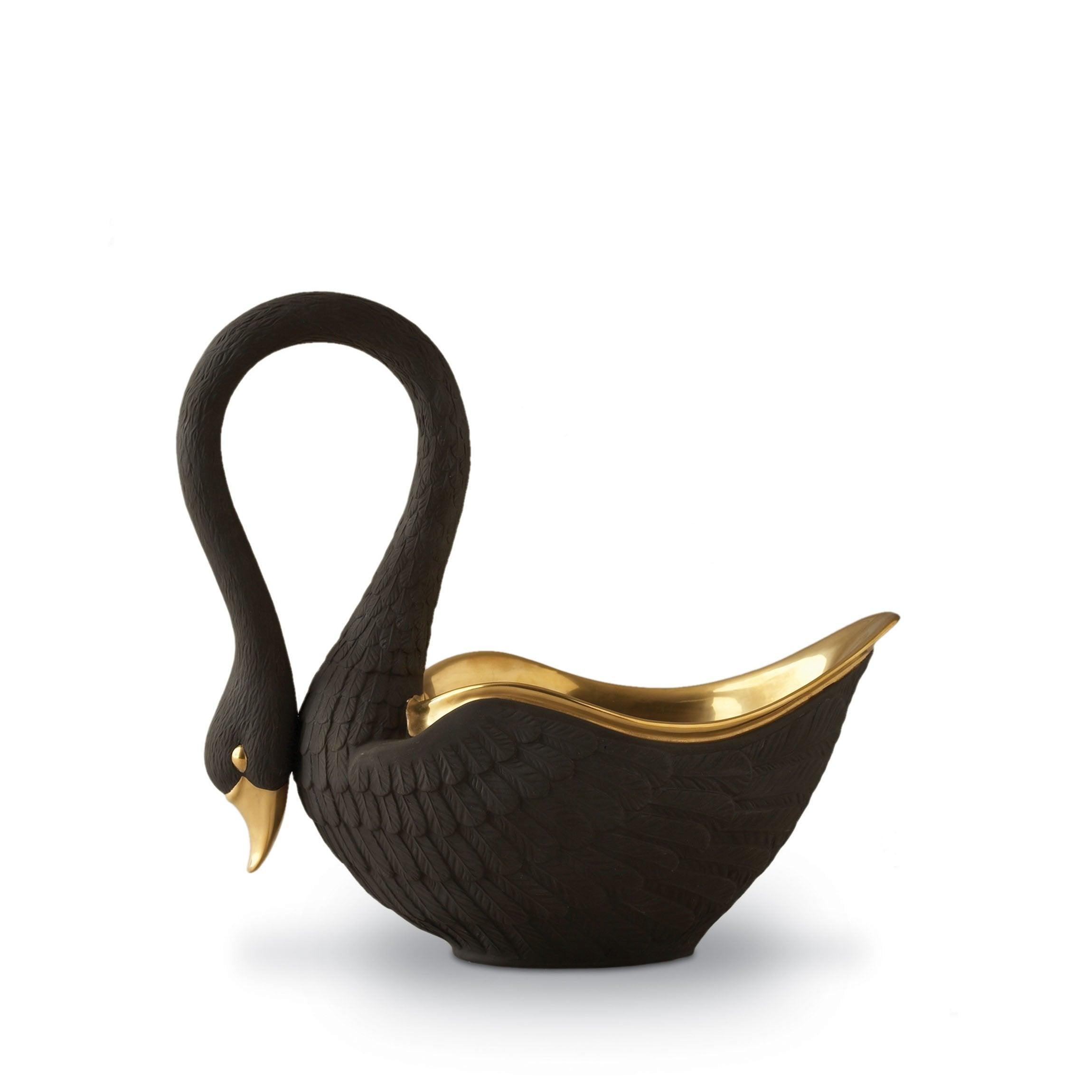 Swan Bowl - Medium Size Black Ceramic Serving Bowl for Soup, Salad, Pasta - Elegant Home Dining & Party Entertaining