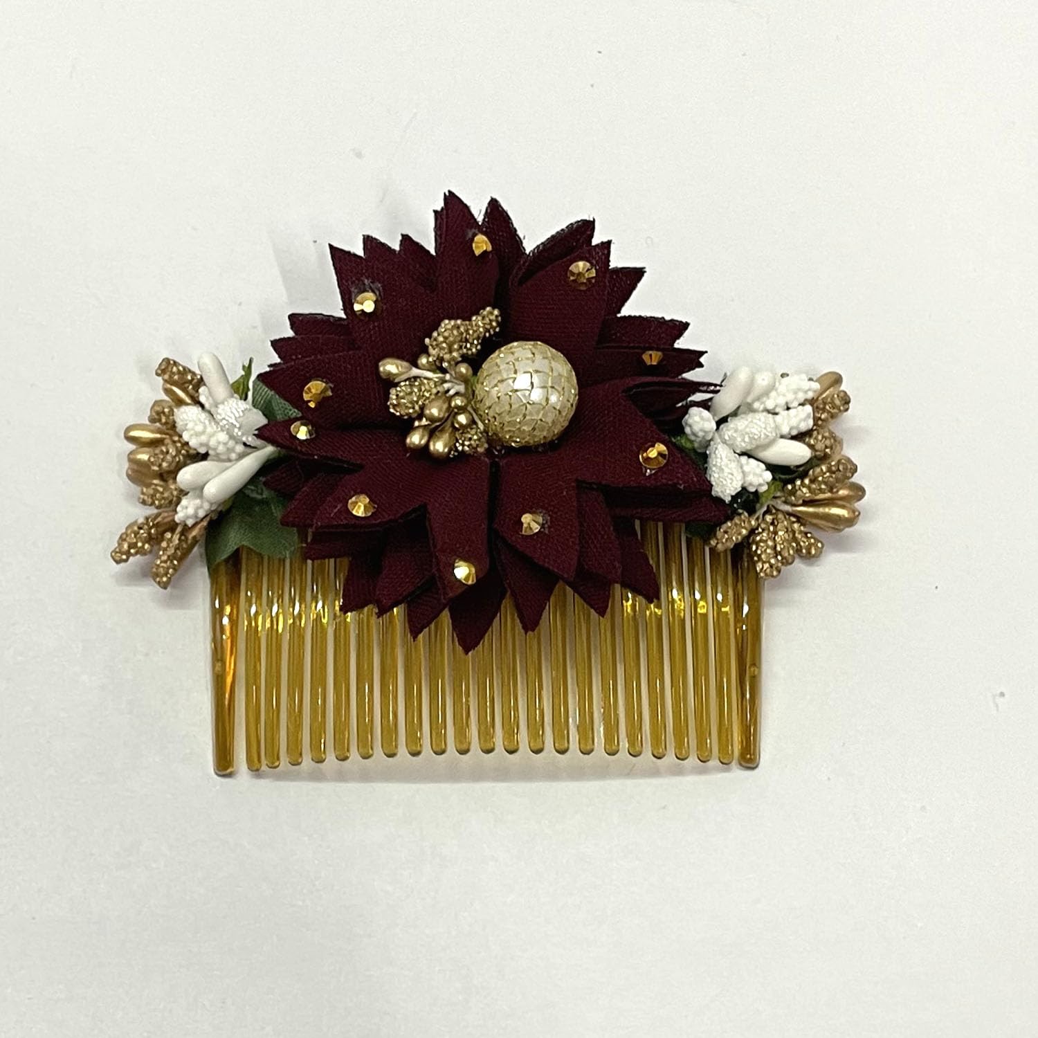 Elegant Maahal Hair Accessories for Women - Stylish Bridal Juda Hair Bun Comb Clips with Floral Design, Perfect for Weddings, Parties & Special Occasions - Maroon