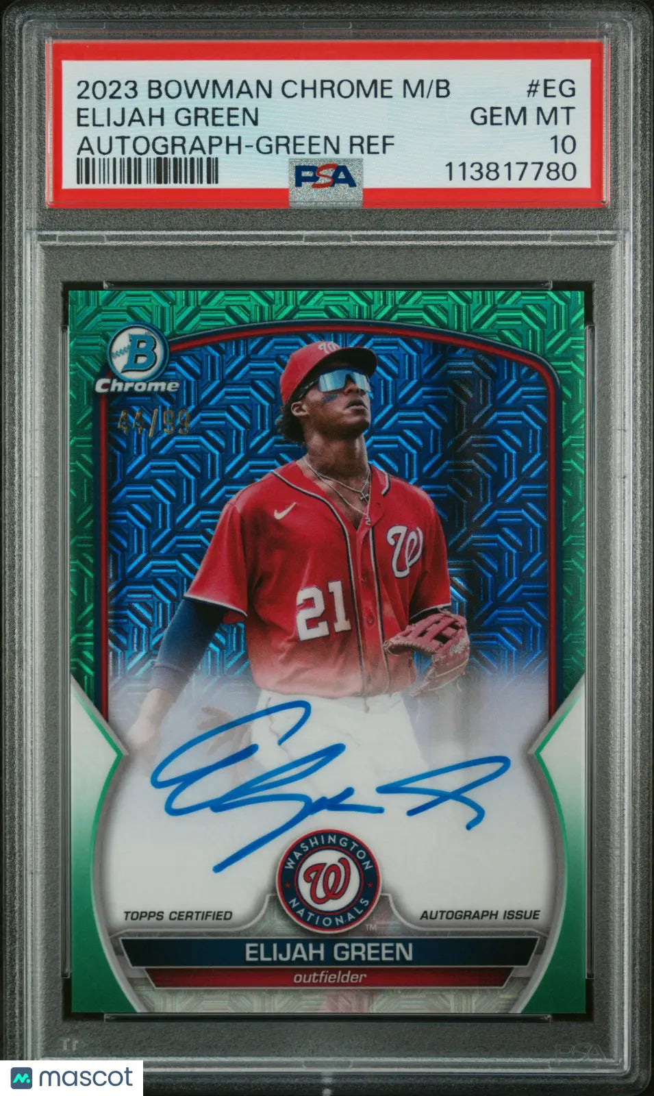 2023 Bowman Chrome Mega Box Elijah Green Auto Green Refractor PSA 10 /99 - Rare Baseball Card for Collectors & Investors - Perfect for Sports Memorabilia Displays & Trading