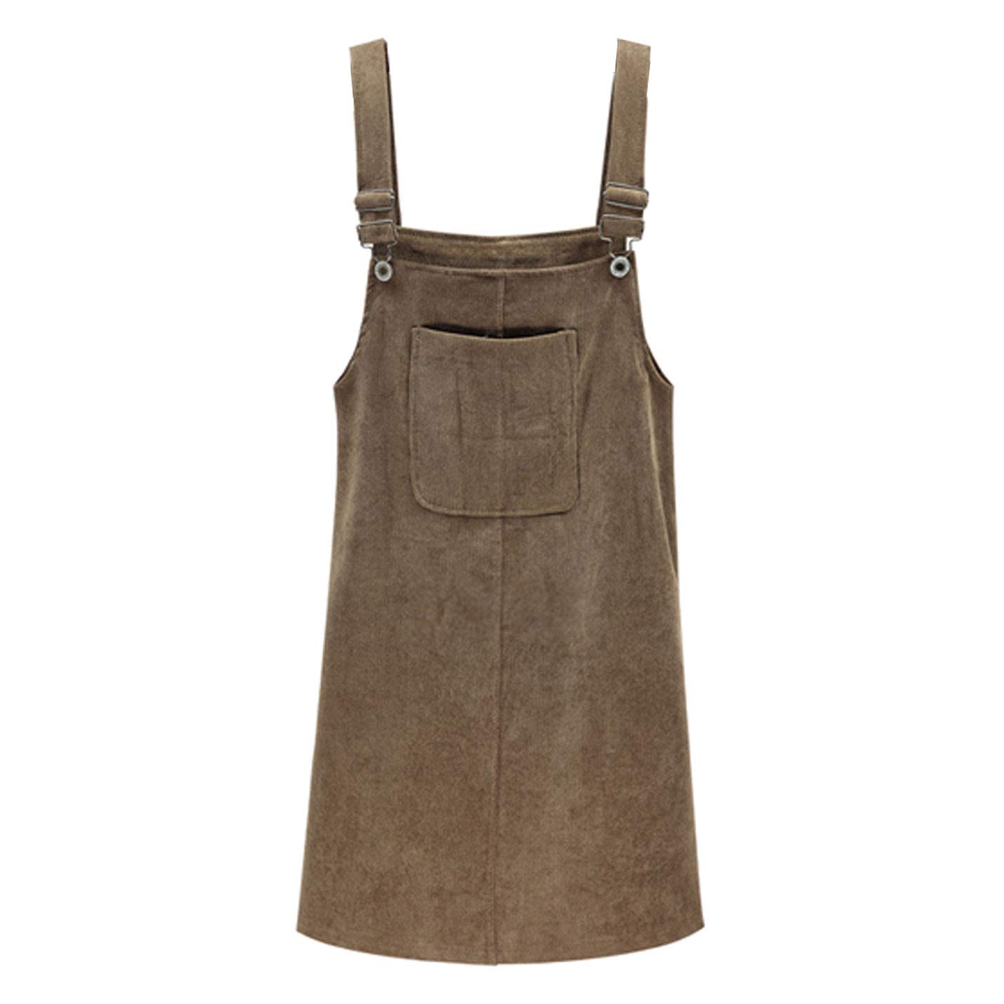 Flygo Women's A-Line Corduroy Pinafore Dress with Adjustable Straps - Casual Bib Overall Suspender Skirt for Fall, Winter & Spring Outfits (Office, Date Night, Shopping)
