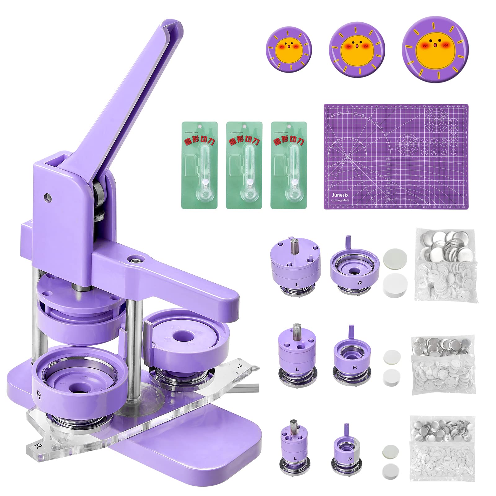 Alldeer 1/1.25/2.25 Inch Button Maker Machine Kit with 300 Sets Button Parts (Metal Covers, Plastic Pin Backs, Film) - DIY Badge Press for Kids, Crafts, Events & Fundraisers | Perfect for School Projects, Party Favors & Custom Pins