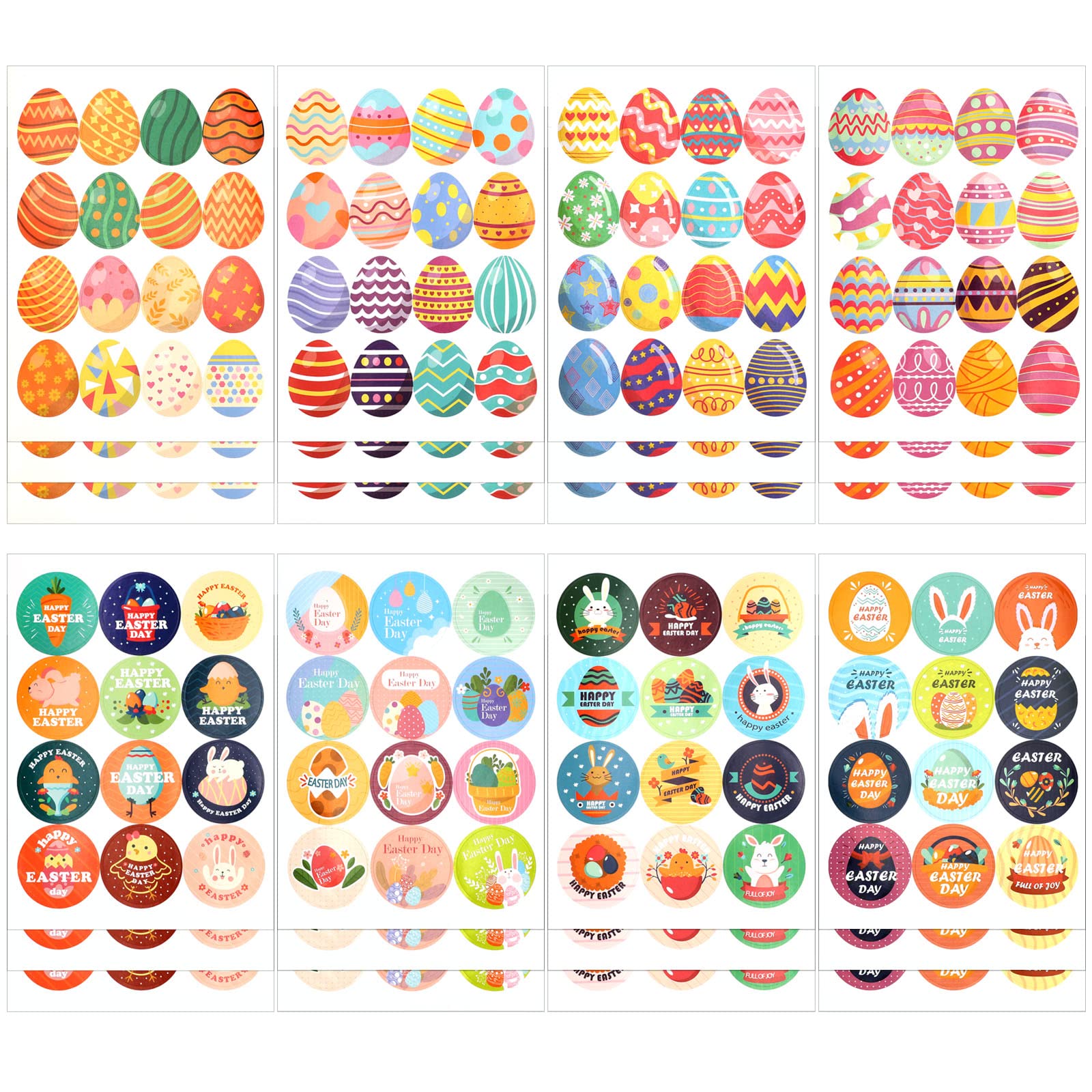 HOWAF 24 Sheets Easter Egg Bunny Stickers - 216 Pcs Vinyl Stickers for Easter Party Decorations, Waterproof Cute Animal Stickers for Kids, DIY Crafts, Scrapbooking, and Gift Wrapping - Perfect for Easter Egg Hunts, Classroom Activities, and Holiday Home Decor