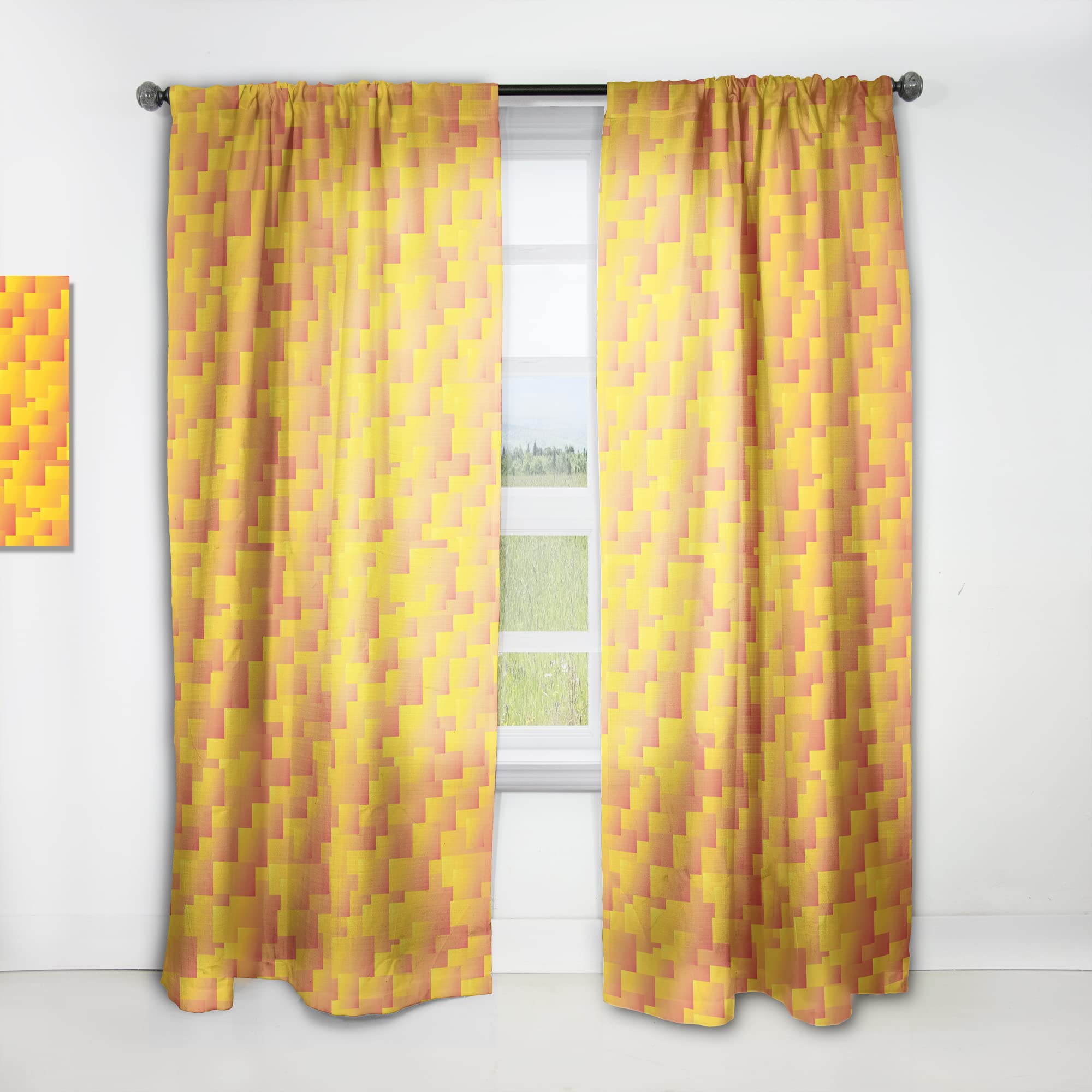 DesignQ Retro Square Design VIII Thermal Insulated Curtains - Single Panel 52x63 Inches - Blackout Drapes for Bedroom & Living Room - Perfect for Home Decor, Privacy & Temperature Control