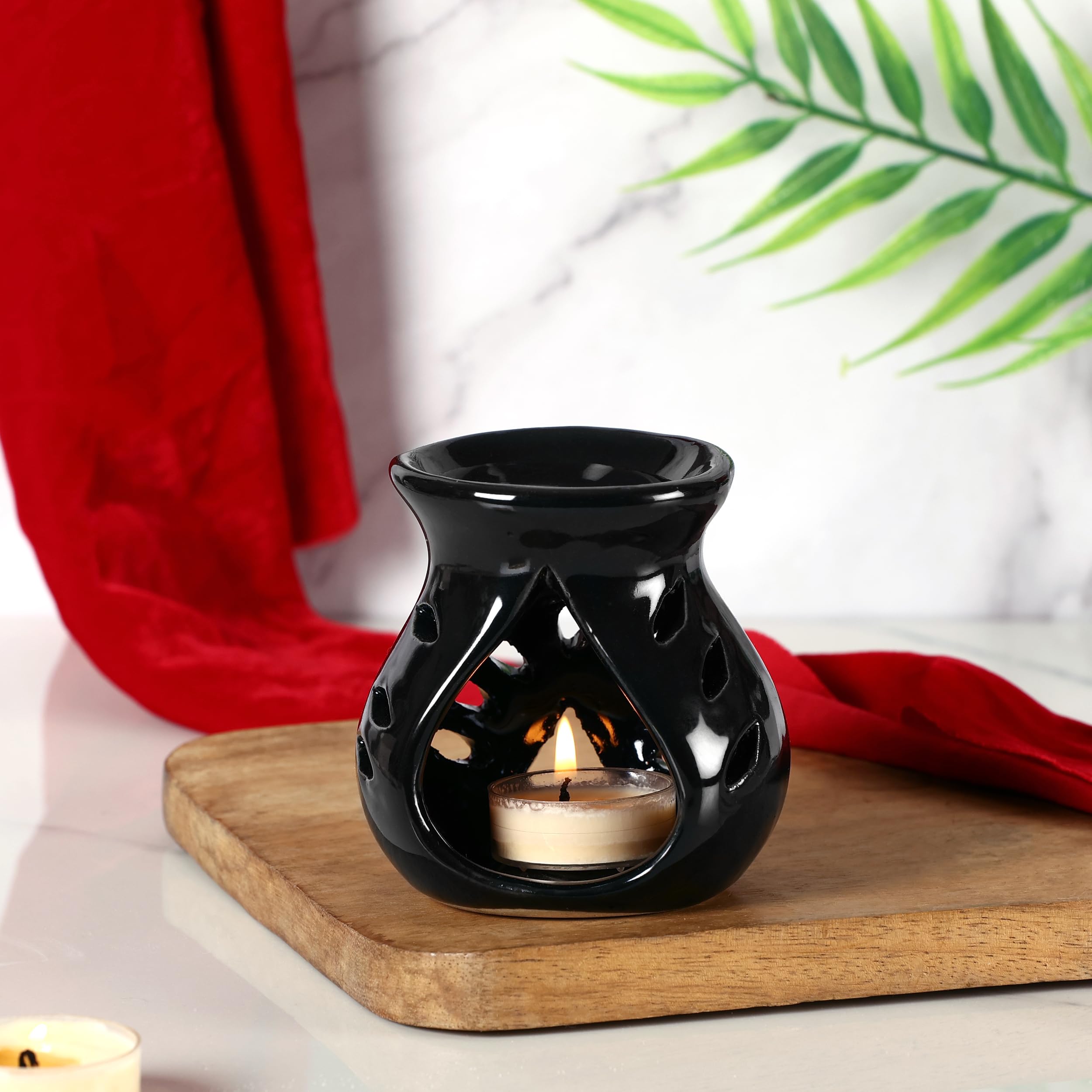 PROSPERRO LUMO Ceramic Clay Candle Operated Aroma Diffuser - Handmade Home Decor Scented Oil Burner for Aromatherapy, Meditation & Relaxation (Black) | Perfect for Living Room, Bedroom & Spa Ambiance