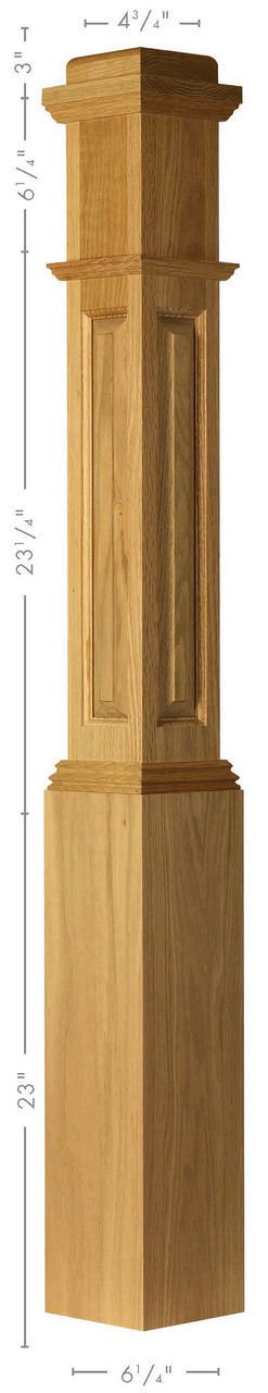 ARP-4091 Solid Red Oak Raised Panel Newel Post for Staircase - Perfect for Stair Railings, Home Renovations & Interior Decor