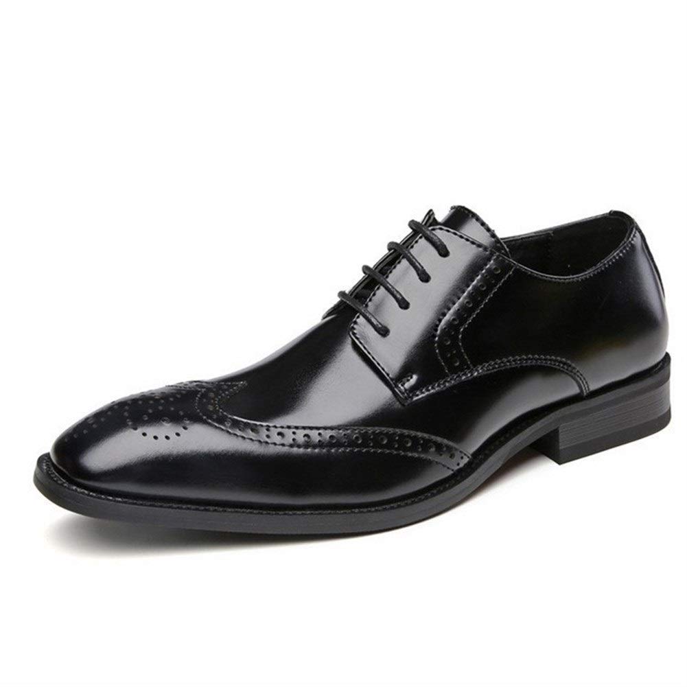 Men's Leather Dress Shoes - Oxford Wingtip Brogue Lace Up Formal Shoes with Burnished Toe, Non-Slip Rubber Sole & Block Heel | Cowhide Leather for Wedding, Business & Special Occasions