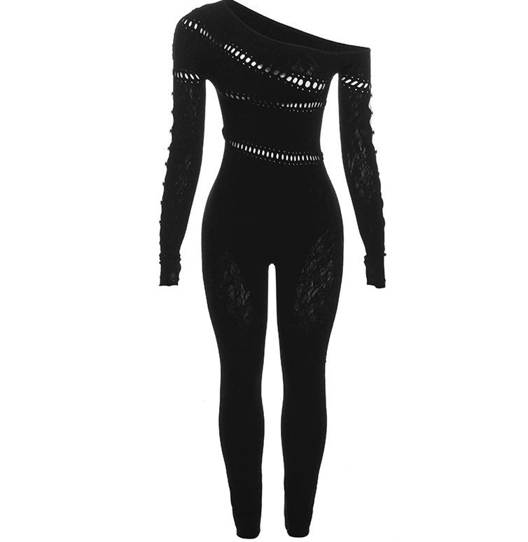 Sexy Hollow Knit Jumpsuit for Women - Stylish & Comfortable One-Piece Outfit for Night Out, Party, or Date Night