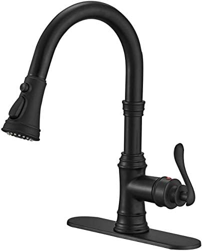 Matte Black Kitchen Faucet with Pull Down Sprayer - 3 Function Single Handle High Arc Commercial Sink Faucet with Deck Plate (Fits 1 or 3 Hole) - Perfect for Modern Kitchens, Restaurants & Food Prep Areas