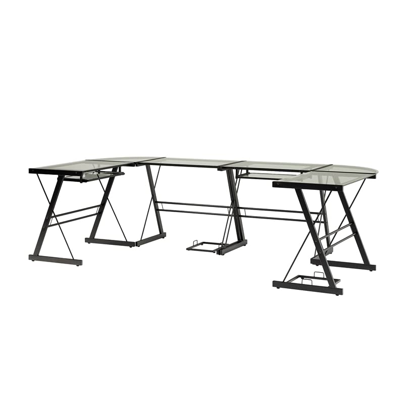 Pemberly Row Modern Z-Shaped Computer Desk - Black Ergonomic Gaming Desk for Home Office & Workspace | Perfect for PC, Laptop & Console Gaming Setup