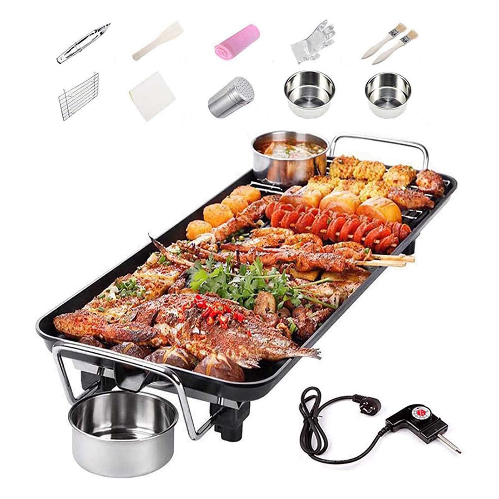 XNDCYX Electric Teppanyaki Griddle - 1400-1700W Nonstick Large Pancake Grill with 5-Level Temperature Control, Black (Medium Size + 10 Accessories) - Perfect for Family Cooking, Camping & Outdoor BBQs